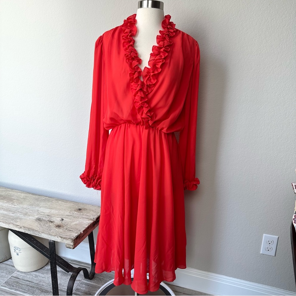 Vintage Nassau Niss New York Union Made Sheer Red Dress 16